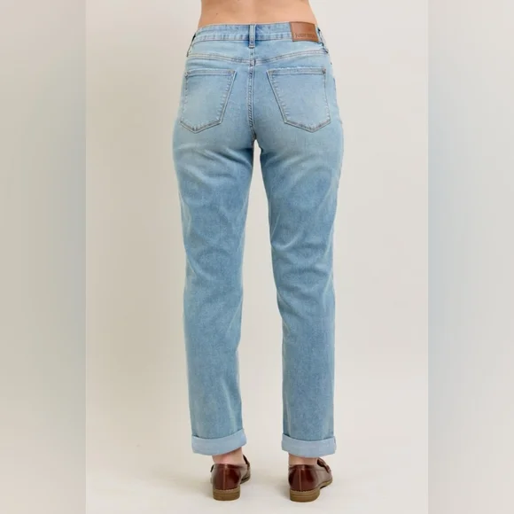 Judy Blue MR Medium Wash V Front Cuffed Boyfriend Jeans Cool Tech Various NEW - Picture 15 of 16